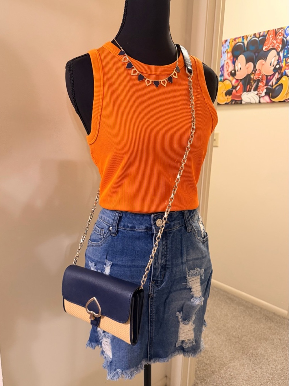 WOC Kate Spade Woven/Navy Blue Leather Sling in Silver Hardware✨